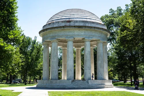 The District of Columbia War Memorial's classical dome among trees