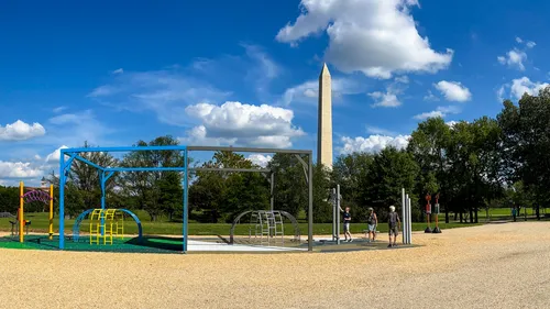 Washington Monument seen behind the playground area