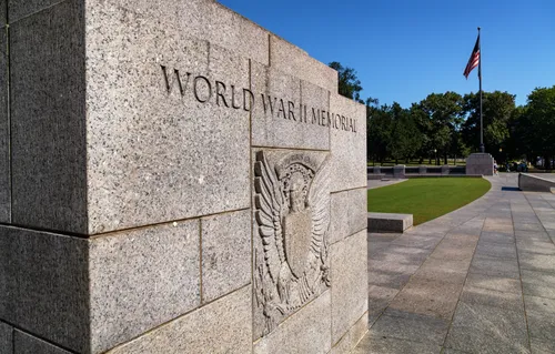 Entrance to the World War II Memorial with stone engravings