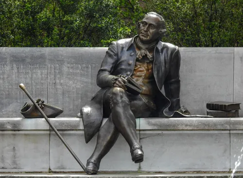 George Mason sits in contemplation at his memorial near the Tidal Basin