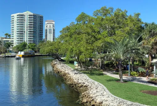 Looking westward along the New River on a sunny day
