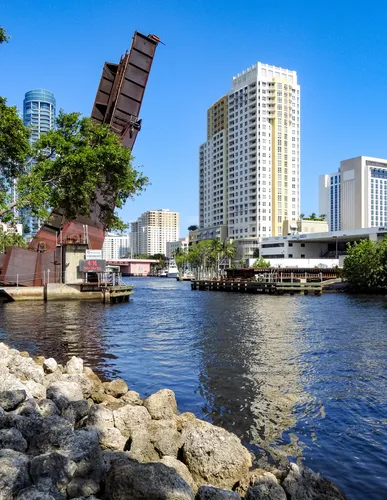 The Florida East Coast Railroad Bridge rises over the New River
