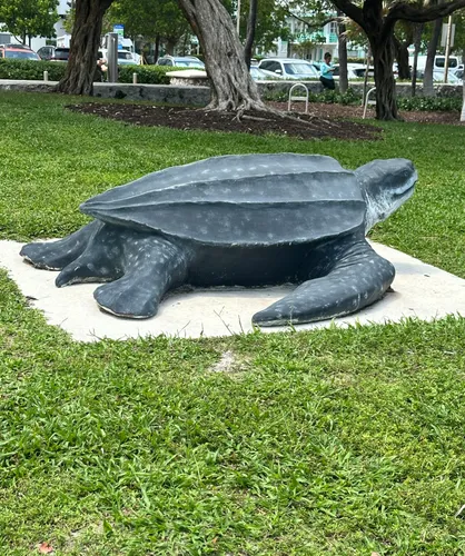 Sea turtle sculptures in the park illustrate marine wildlife protection efforts