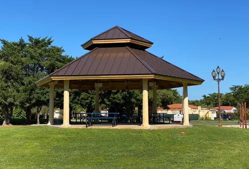 A gazebo offers shelter