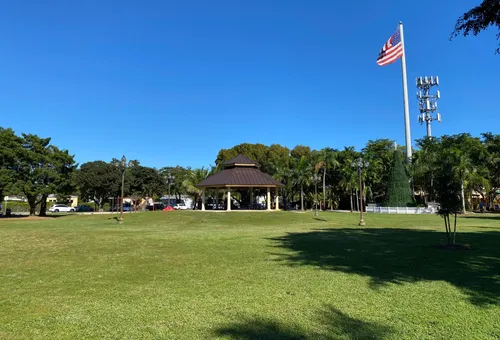 American flag flies above the park's open recreational area