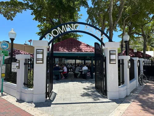 The park is nicknamed Domino Park as seen here above the main entrance