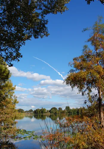 Autumn foliage frames the calm waters of Lake Ivanhoe