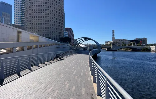 Tampa Riverwalk's curved pathway offers views of the Hillsborough River