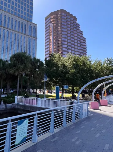 Looking toward the park from the Tampa Riverwalk