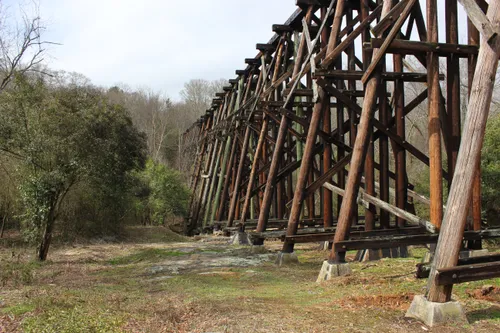 A close-up view of the historic railroad trestle that would later be replaced by the Firefly Trail bridge