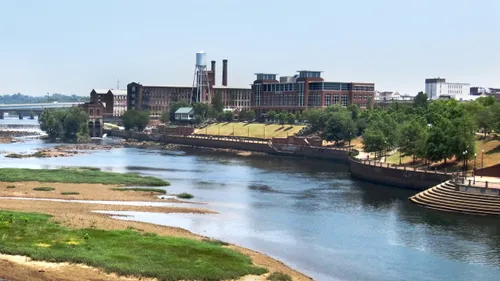 Chattahoochee River flows past the park grounds seen on the right