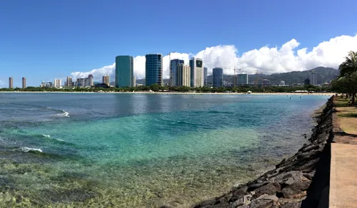 View of Honolulu's skyline across the turquoise waters