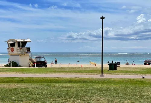 Lifeguard tower watches over the beachgoers