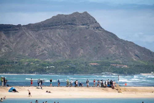 Magic Island Lagoon with Diamond Head rising majestically in background