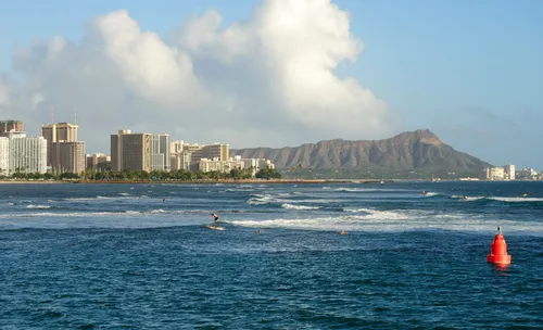 Looking southeast toward Diamond Head and the Honolulu waterfront