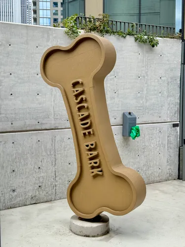 This bone-shaped sign marks the dog-friendly area called Cascade Bark