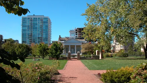 The Clarke-Ford House viewed from the park's walking path