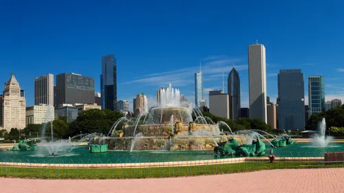 Chicago's skyline frames Buckingham Fountain