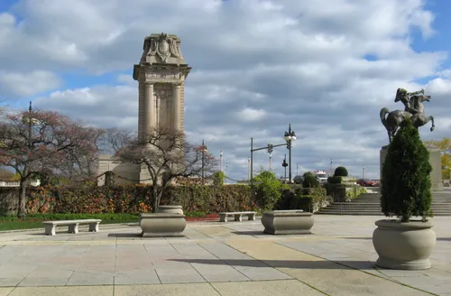 Congress Plaza Garden North with The Bowman sculpture visible on the right