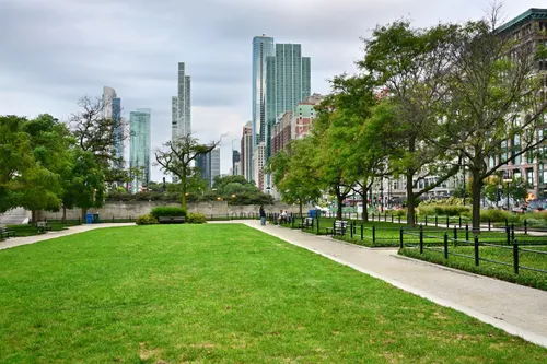 Looking south from inside Sir Georg Solti Garden