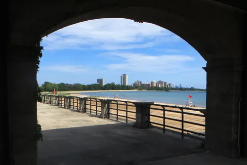 View of Lake Michigan from beneath the 63rd Street Beach archway