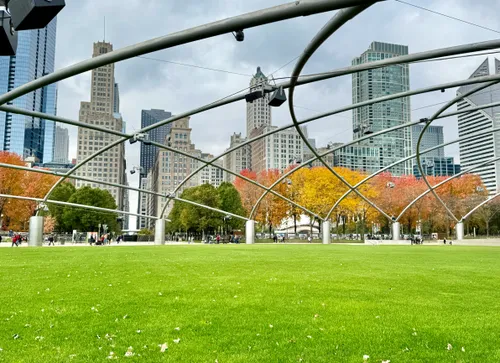 Green lawn with Chicago's skyline in the background