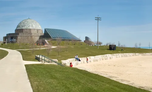 The dome of Adler Planetarium sits at the island's northern tip