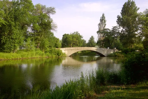 One of the park's four neoclassical stone pedestrian bridges spanning the lagoon