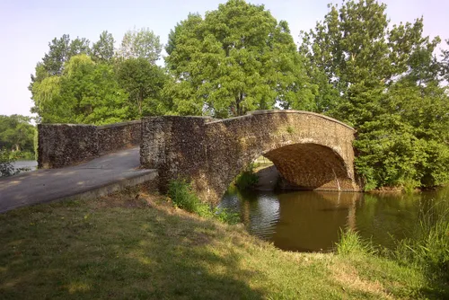 A close view of one of the Olmsted-designed stone bridges crossing the lagoon