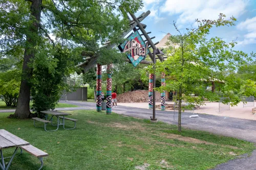 Walking paths and greenery on the zoo grounds
