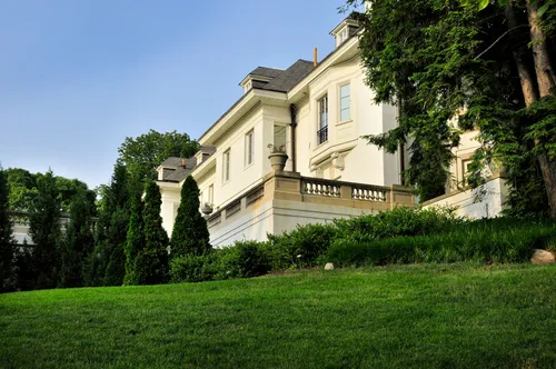 Lilly House mansion viewed across the manicured lawn