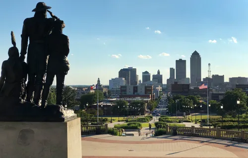 Looking across the park grounds toward the Des Moines skyline