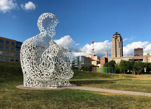 The stunning Nomade sculpture by Jaume Plensa is constructed from white cast iron letters