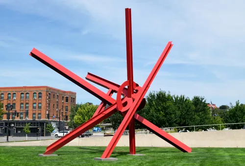 Mark di Suvero's vivid red I-beams are titled T8
