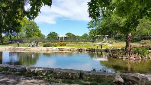 View of the pond near Reinisch Rose Gardens
