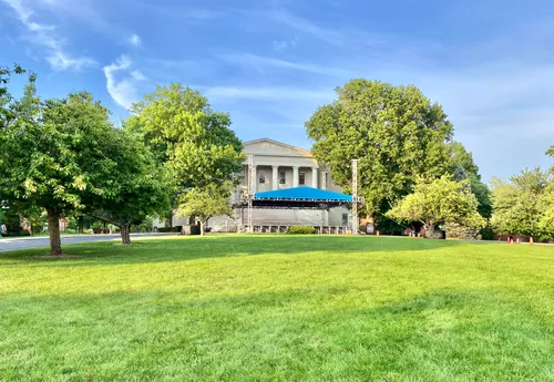 Wide green lawn leading to historic Old Morrison building at Transylvania University