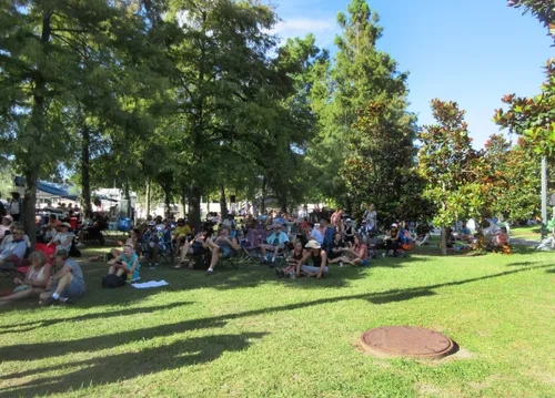 Park event with crowd gathered on the lawn