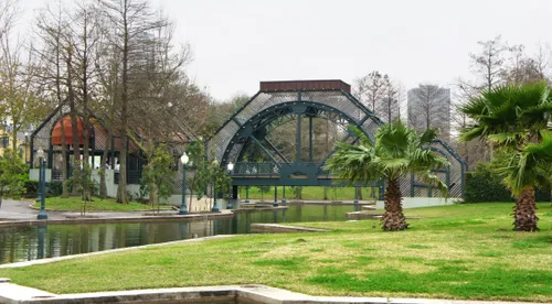 Unique arched footbridge near the east entrance
