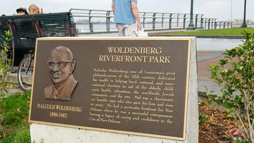 Woldenberg Riverfront Park plaque honors the philanthrophist