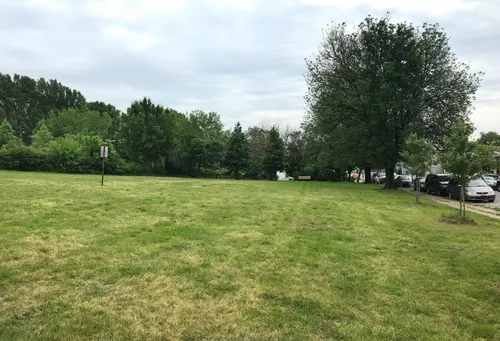 An open lawn with scattered trees south of Orleans Street