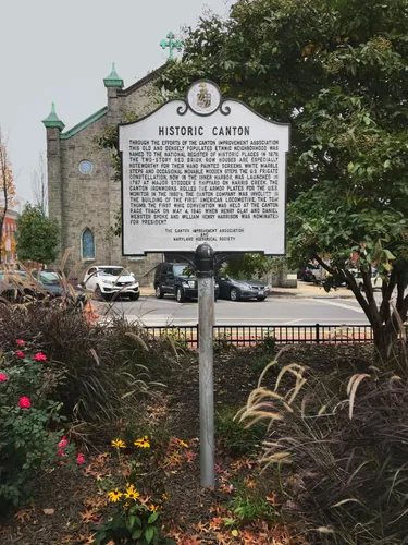 A historic marker at the east edge of O'Donnell Square