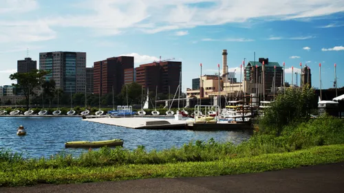 View of the Commissioner's Landing dock north of Hatch Shell