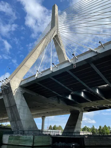 Close view of the Leonard P. Zakim Bunker Hill Memorial Bridge