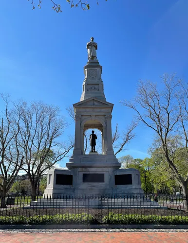 Civil War Memorial with Lincoln statue at the base and soldier figure on top