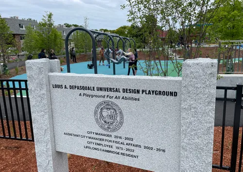Louis A. DePasquale Universal Design Playground entrance sign at Danehy Park