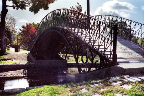 Wrought iron bridge across Lincoln Pond