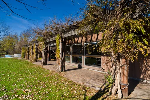 Rustic wooden structure houses the park's canoe rental facility