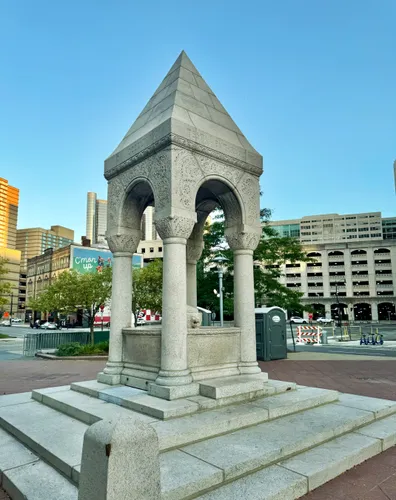 The Bagley Memorial Fountain with its distinctive granite structure