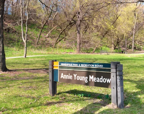 Wooden sign marks the park location