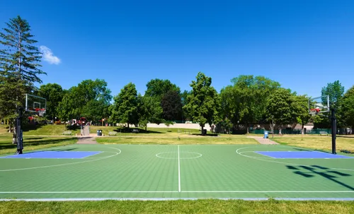 The basketball court on a clear summer day